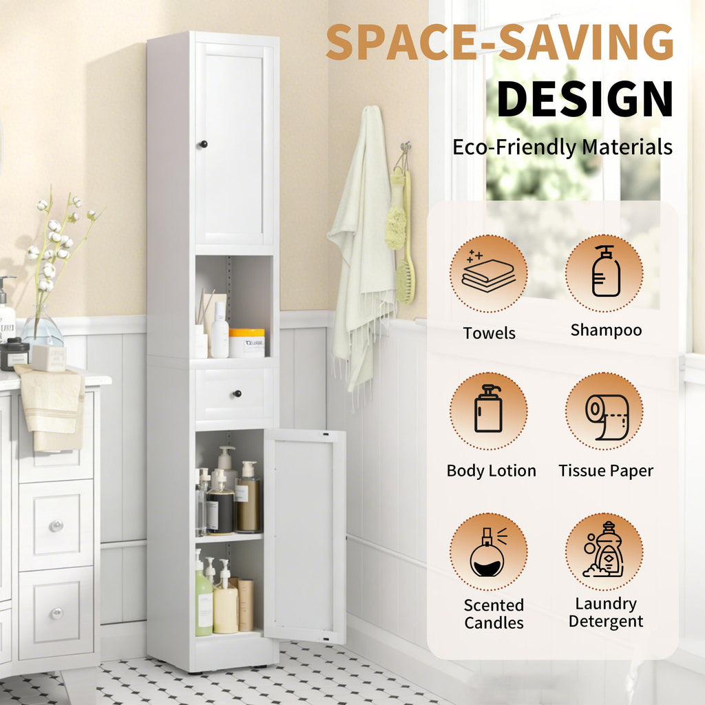 Tall Narrow 5-Tier Bathroom Storage Cabinet – White