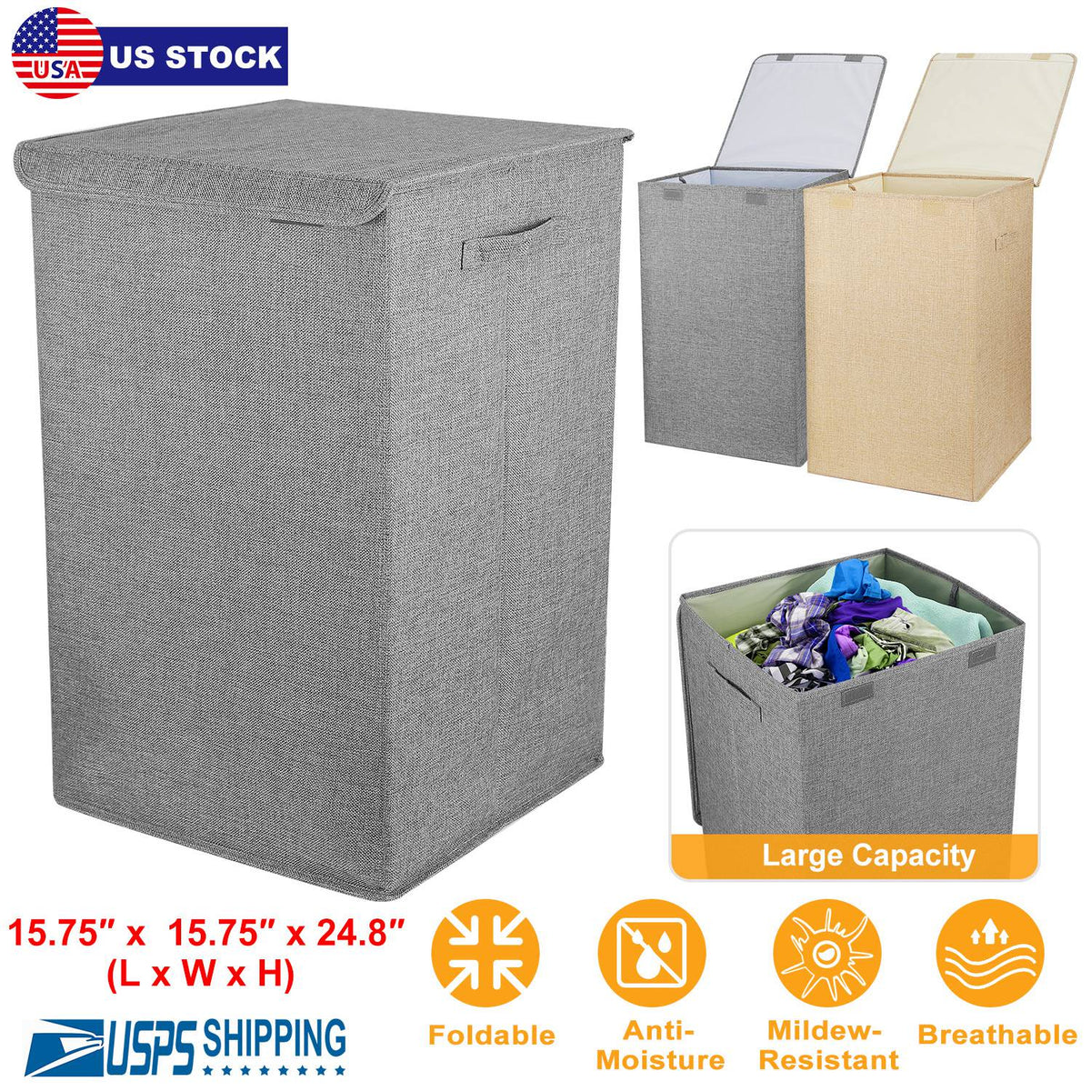 Foldable Laundry Hamper with Lid & Handles