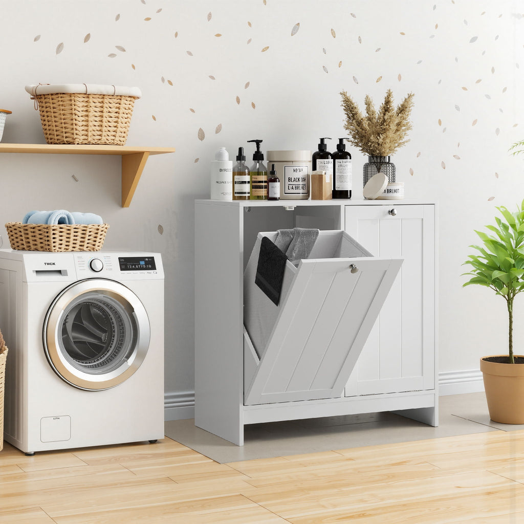 White Tilt-Out Laundry Hamper Cabinet