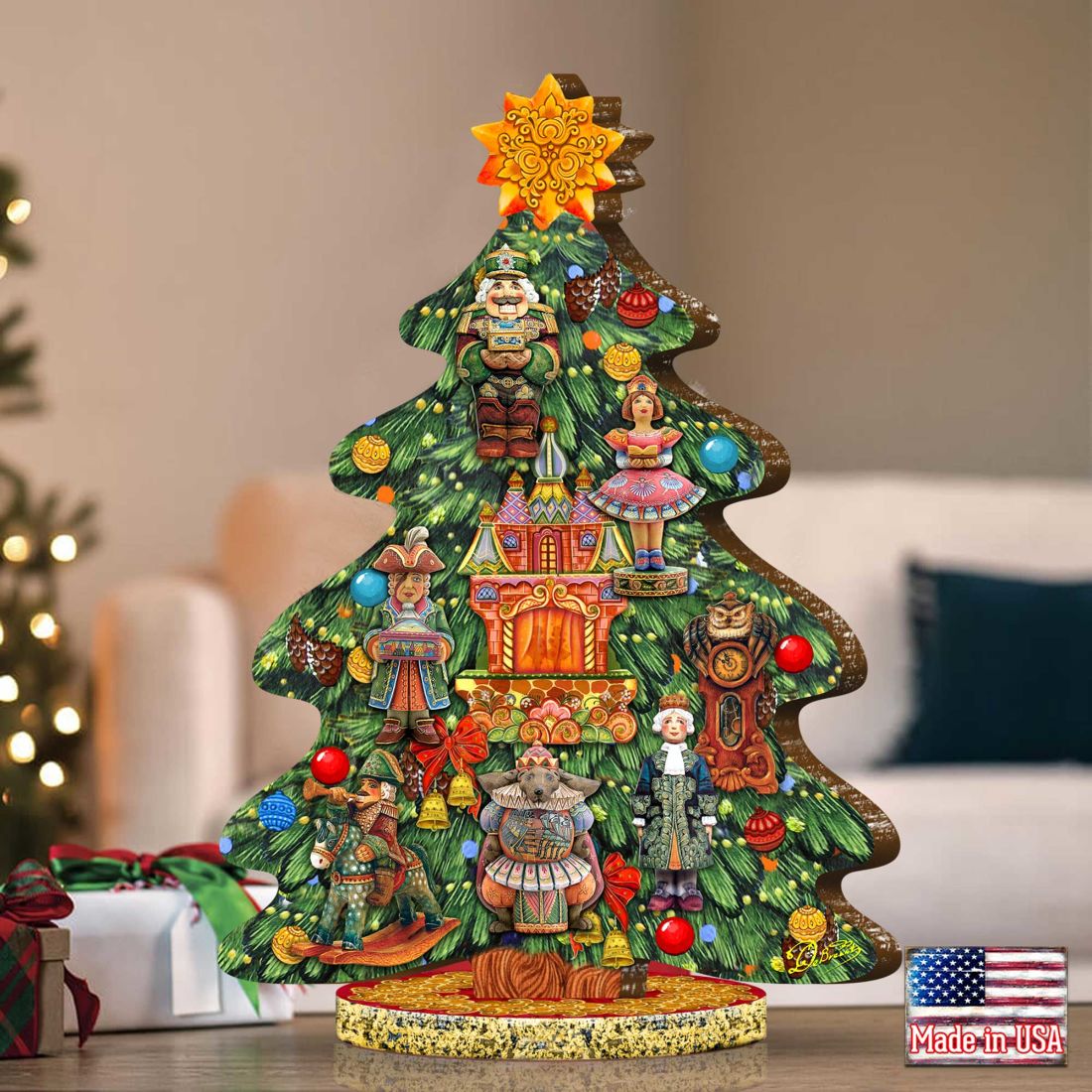 Nutcracker Decorated Centerpiece Wooden Tree Figurine by G. DeBrekht - Christmas Decor - 89302