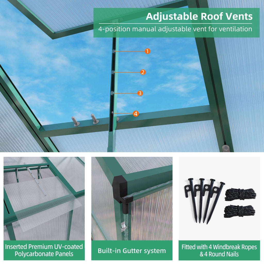 Walk-In Polycarbonate Greenhouse with Raised Base – Green