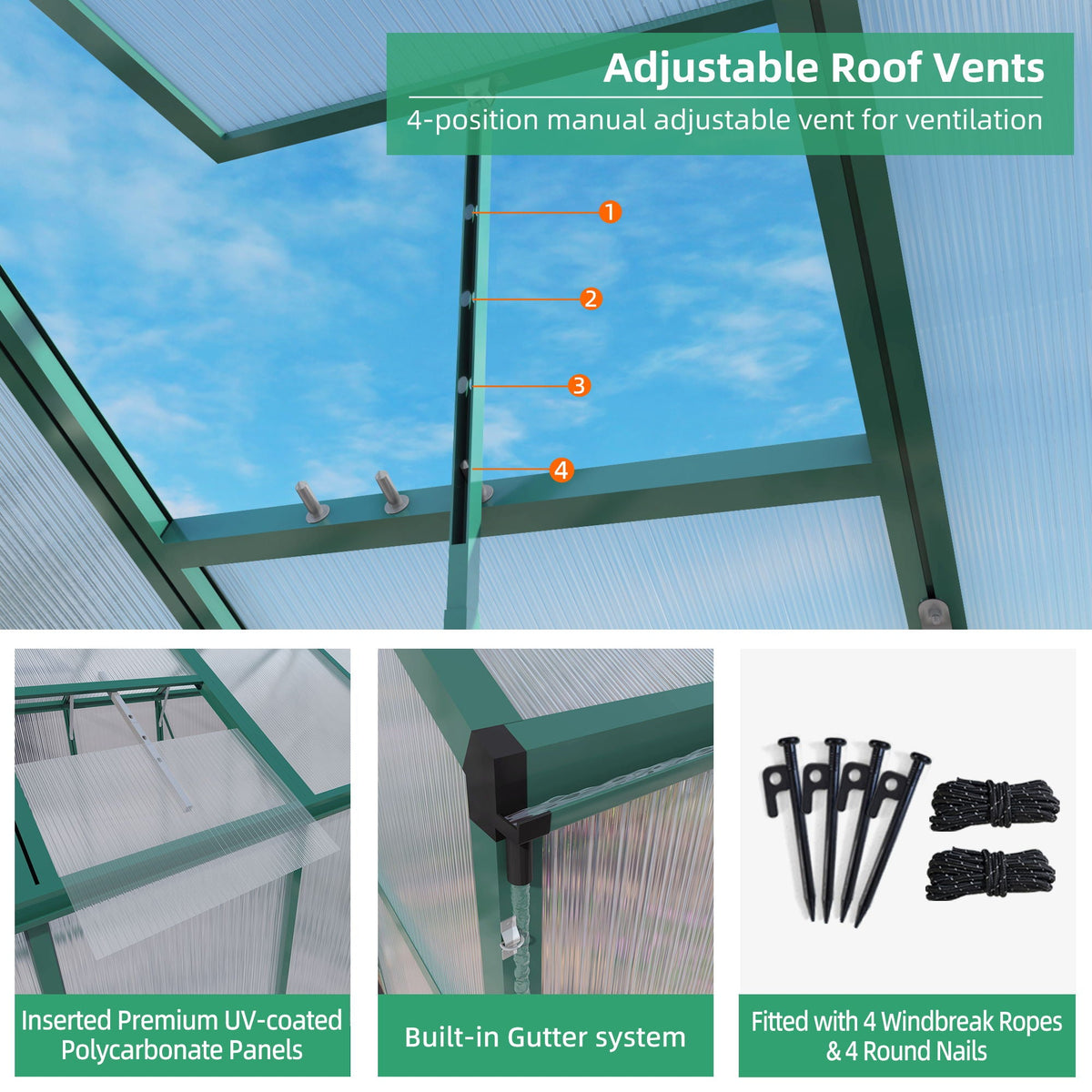 Walk-In Polycarbonate Greenhouse with Raised Base – Green