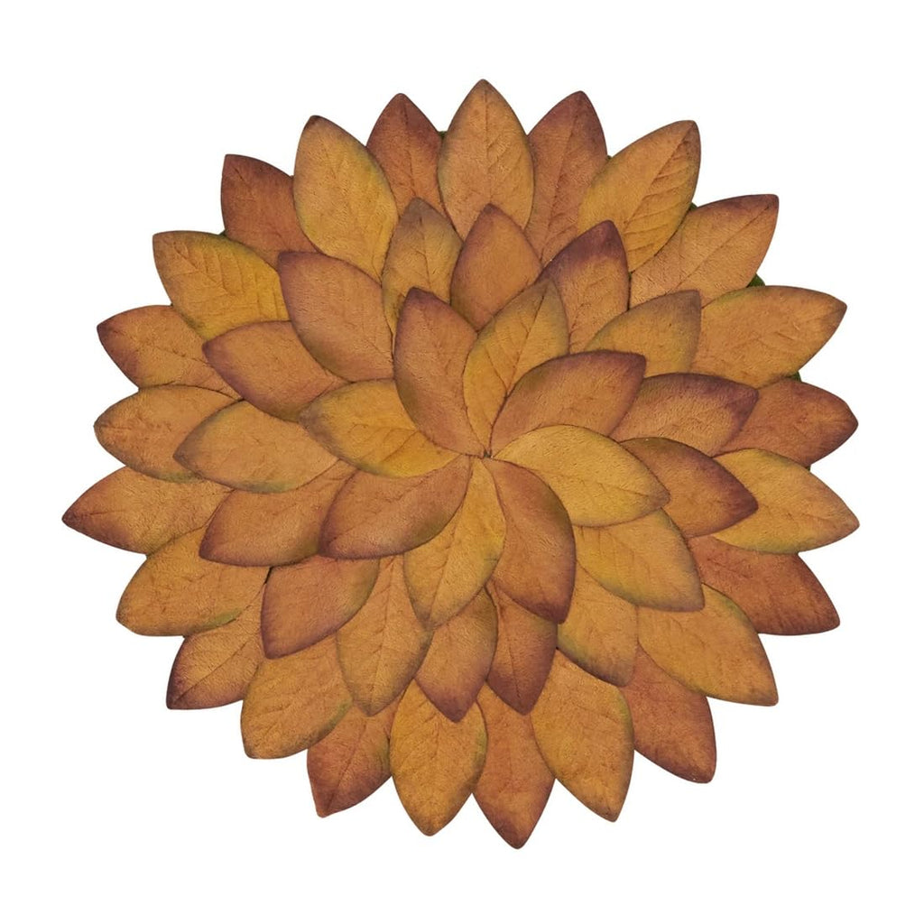 Fennco Styles Harvest Fall Leave Holiday Placemats 15" Round, Set of 4 - Copper Leaf Pattern Design Table Mat for Home Décor, Autumn Festivals, Family Gathering, Thanksgiving and Special Events