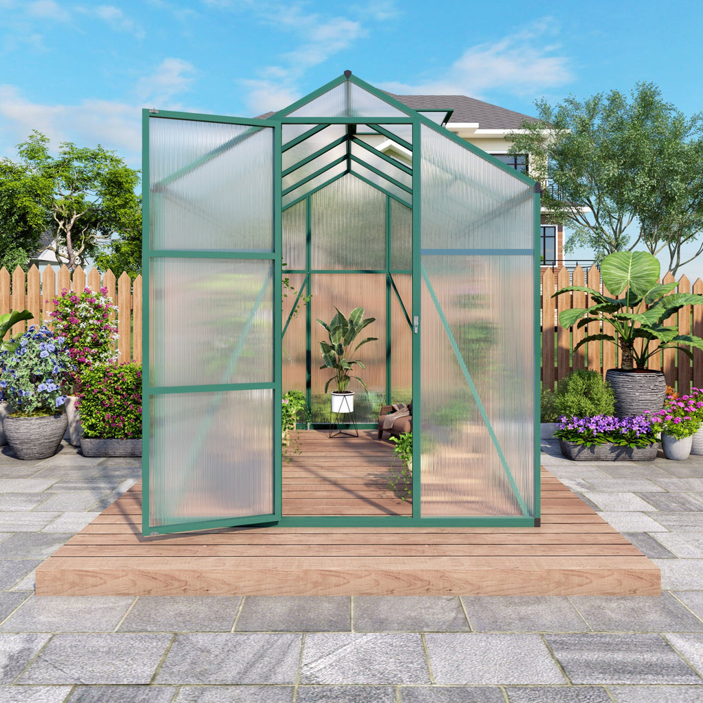 Walk-In Polycarbonate Greenhouse with Raised Base – Green