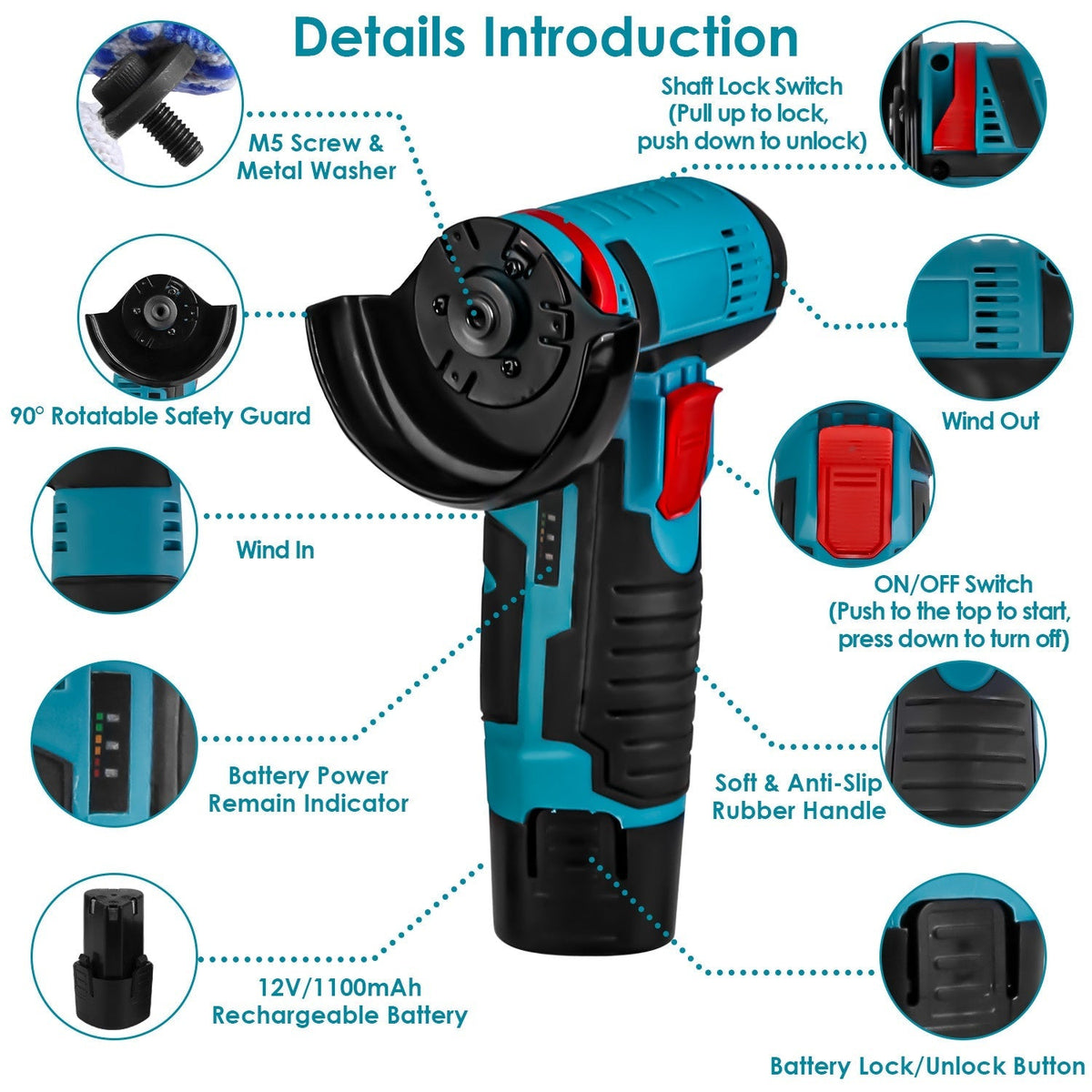 12V Cordless Mini Angle Grinder Kit