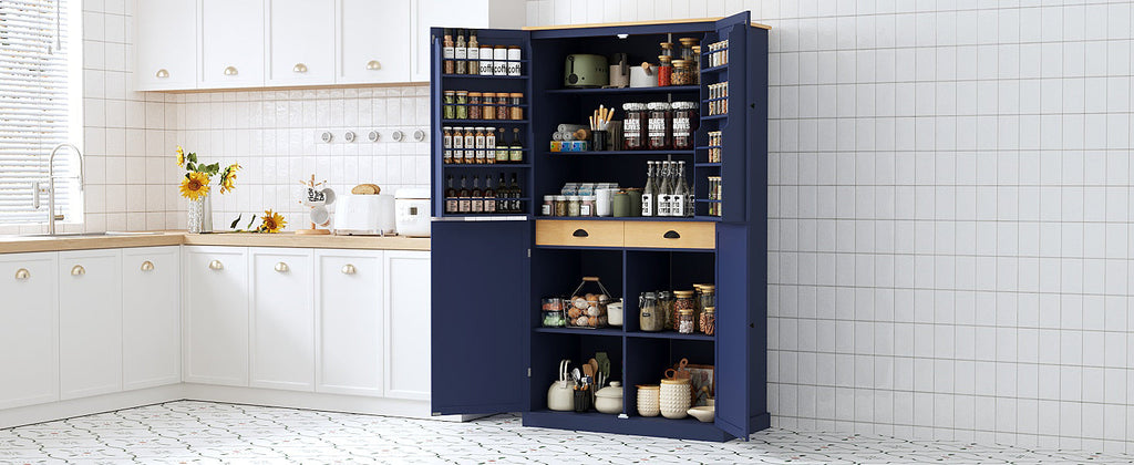 71-Inch Freestanding Kitchen Pantry Cabinet – Blue or Gray