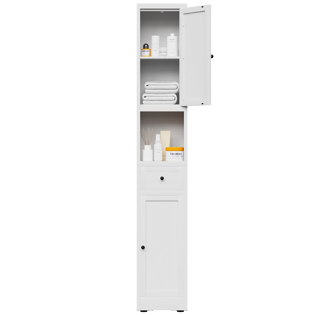 Tall Narrow 5-Tier Bathroom Storage Cabinet – White