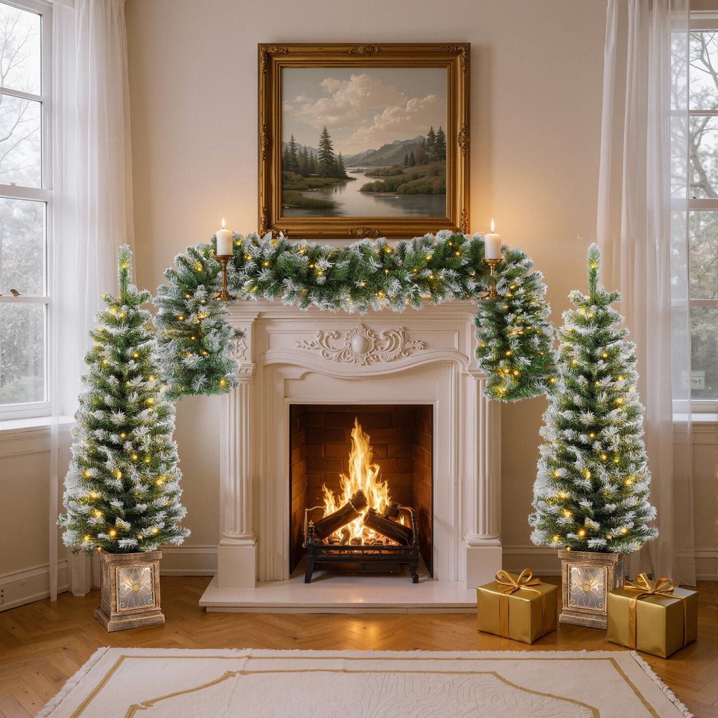 Artificial Christmas 3 Piece Set Wreath And 2 Entrance Trees With LED Lights