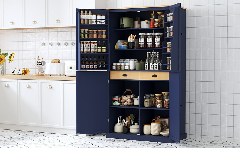 71-Inch Freestanding Kitchen Pantry Cabinet – Blue or Gray