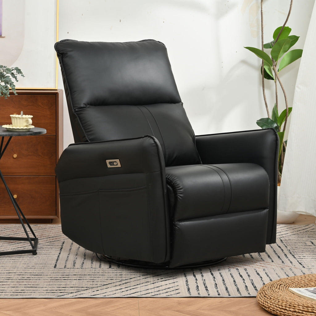 270° Power Swivel Rocker Glider Recliner with USB Ports – Black