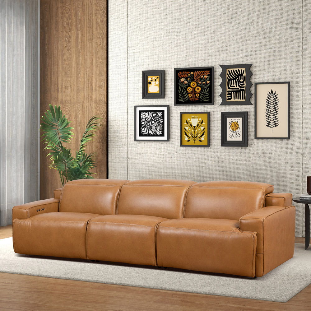 3-Seat Triple-Power Leather Recliner Sofa – Tan