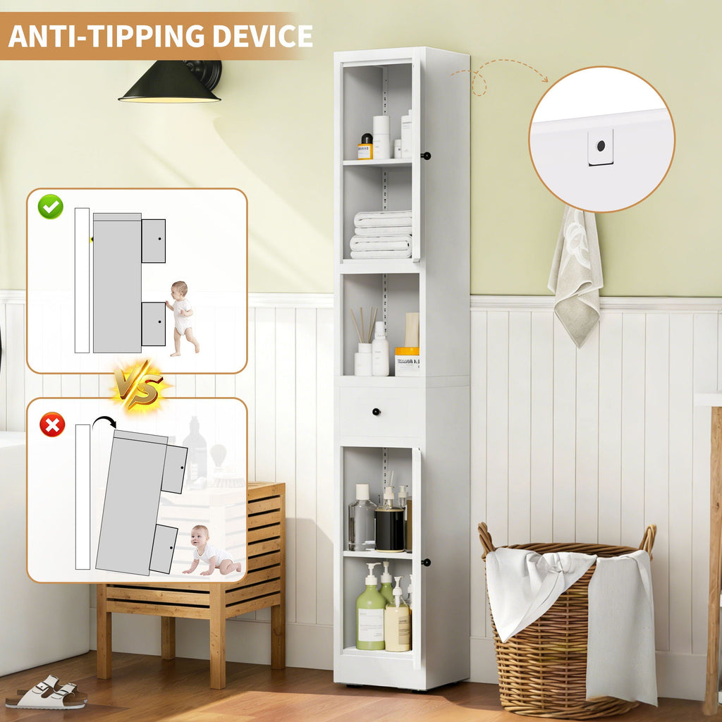 Tall Narrow 5-Tier Bathroom Storage Cabinet – White