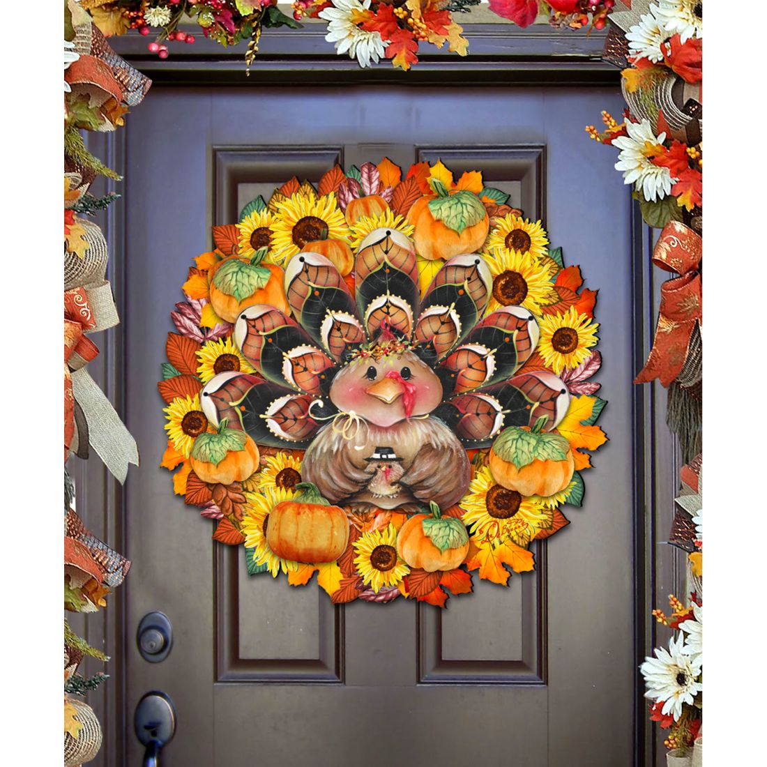 Turkey Holiday Door Wreath - Thanksgiving Halloween Decor by Jamie Mills-Price - 8185305-3H-MP