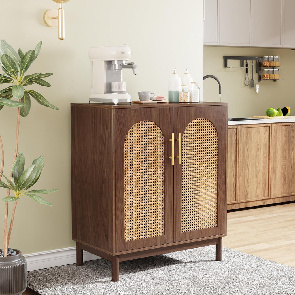 Rattan-Door Sideboard Buffet Cabinets – Set of 2