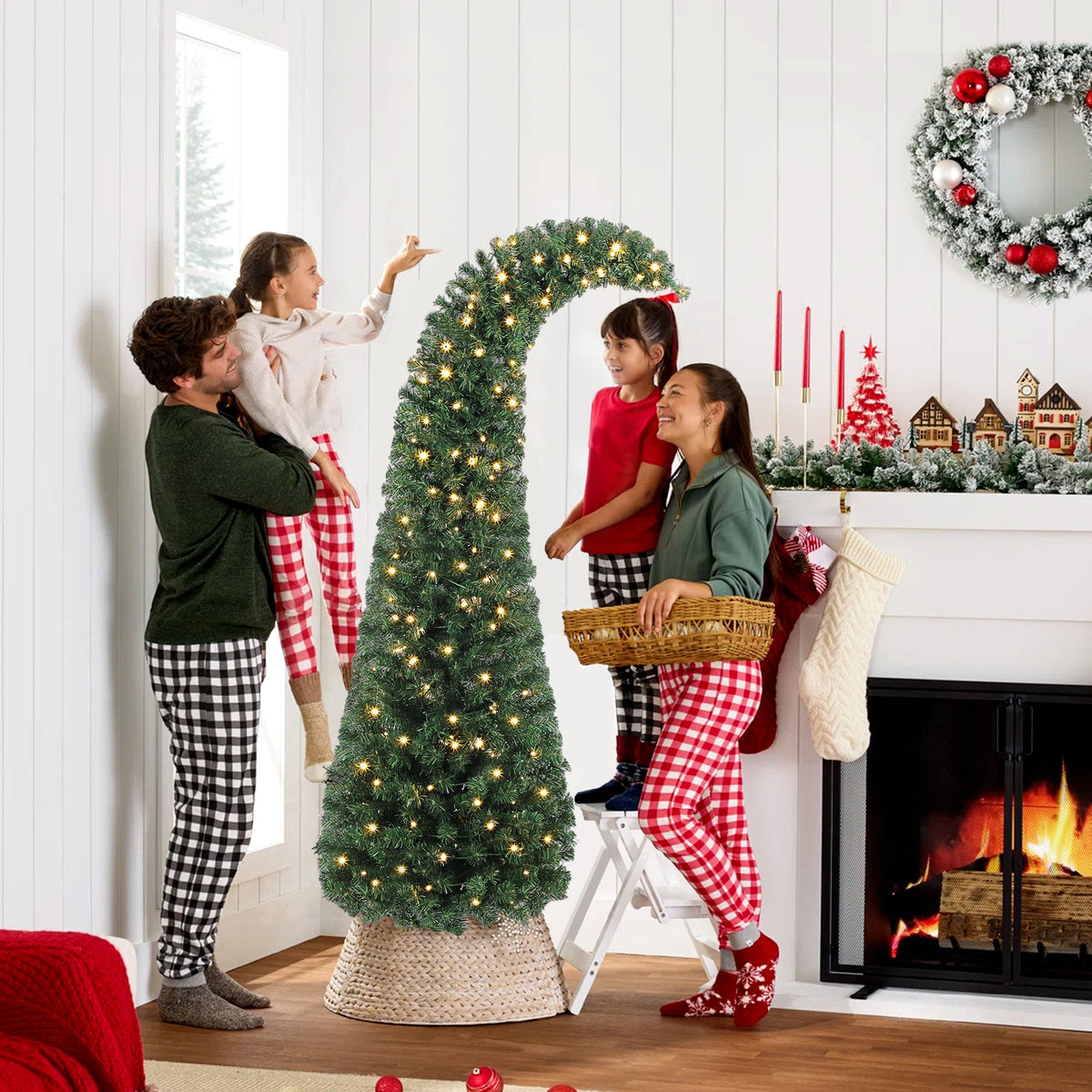 6 Ft Prelit Bent Top Christmas Tree with 200 LEDs - Slim, Whimsical Design