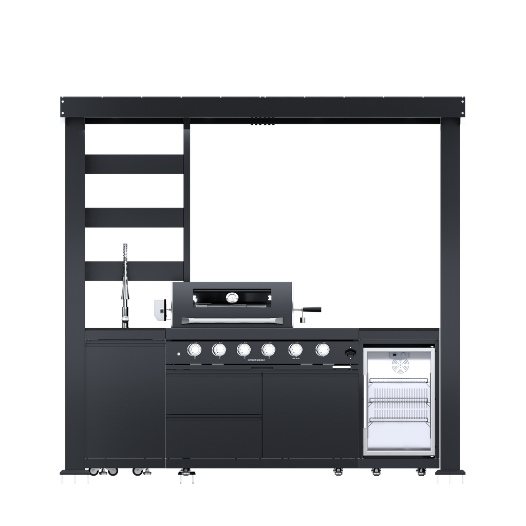 97-Inch Stainless Steel Outdoor Kitchen Grill with Granite Countertops