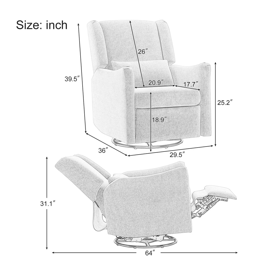 Wide Wingback 360° Swivel Glider Rocker Recliner – Dark Green or Beige