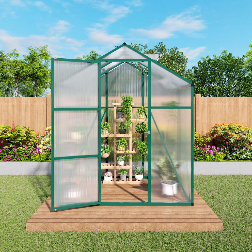Walk-In Polycarbonate Greenhouse with Raised Base – Green
