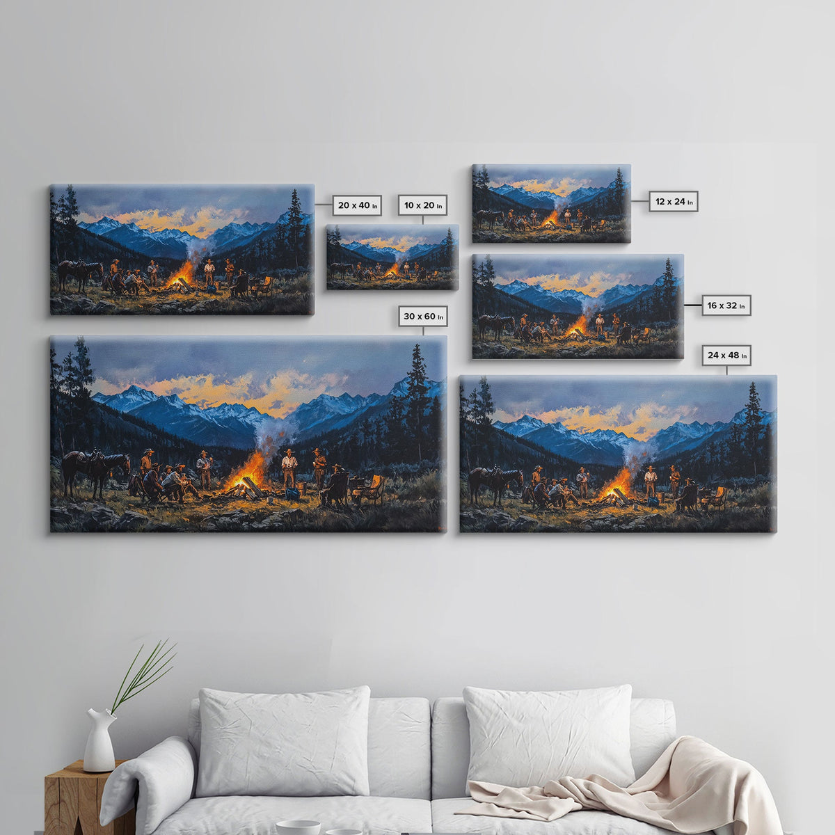 Western Cowboys Campfire Framed Canvas Wall Art