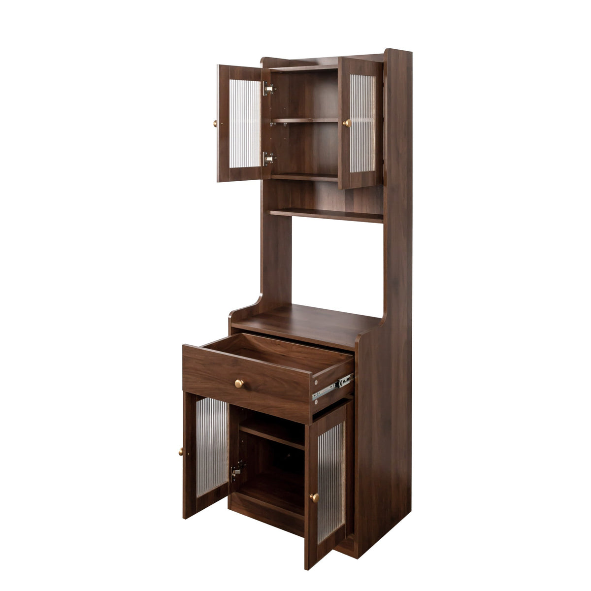 Farmhouse Kitchen Pantry Hutch with Microwave Stand – White