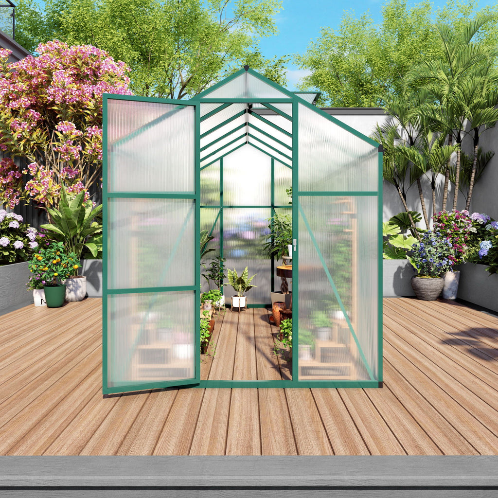 Walk-In Polycarbonate Greenhouse with Raised Base – Green