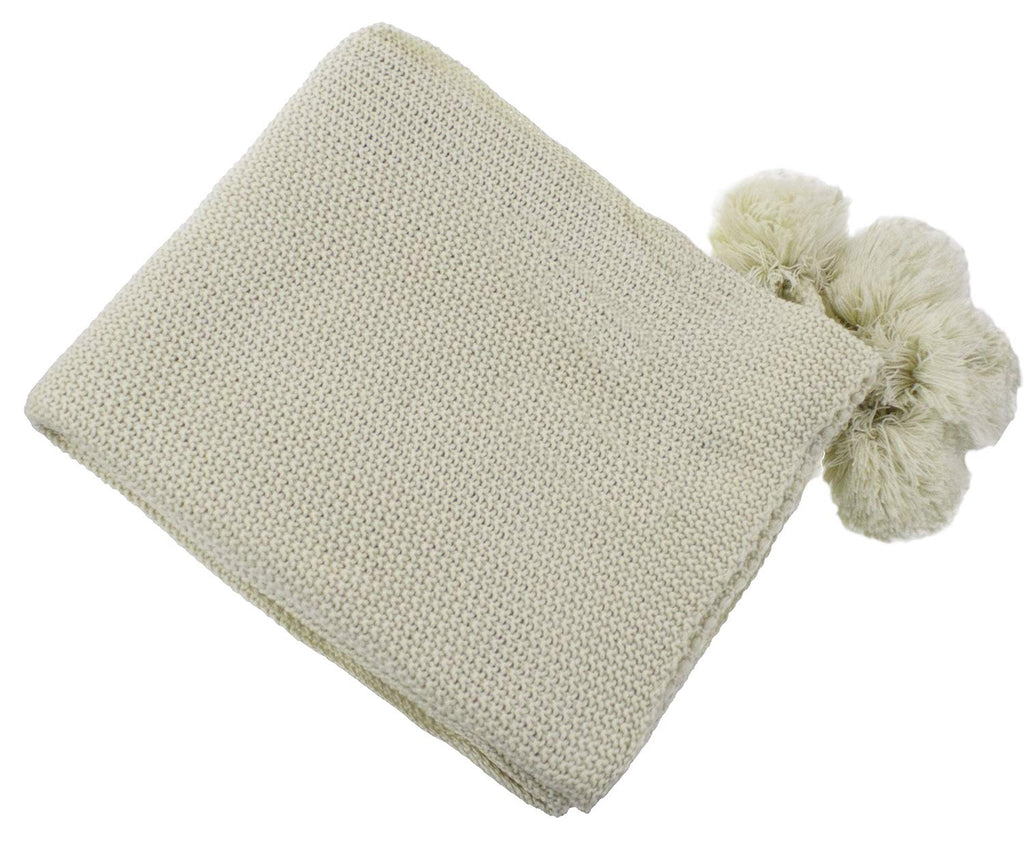 Chunky Knit Pom Throw Blanket