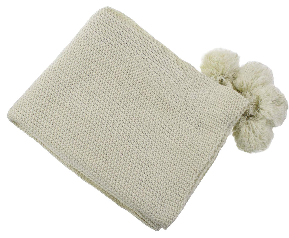 Chunky Knit Pom Throw Blanket