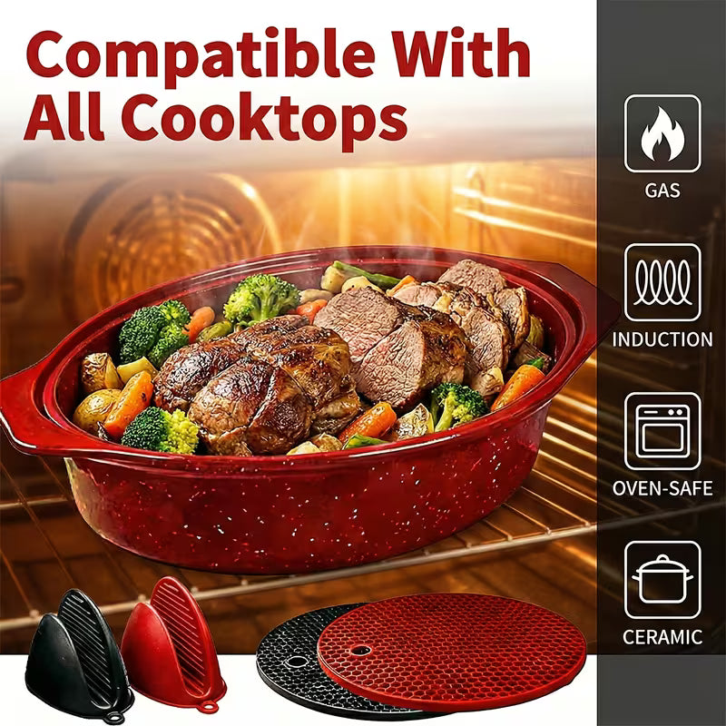 Oval Enamel Roasting Pan with Lid