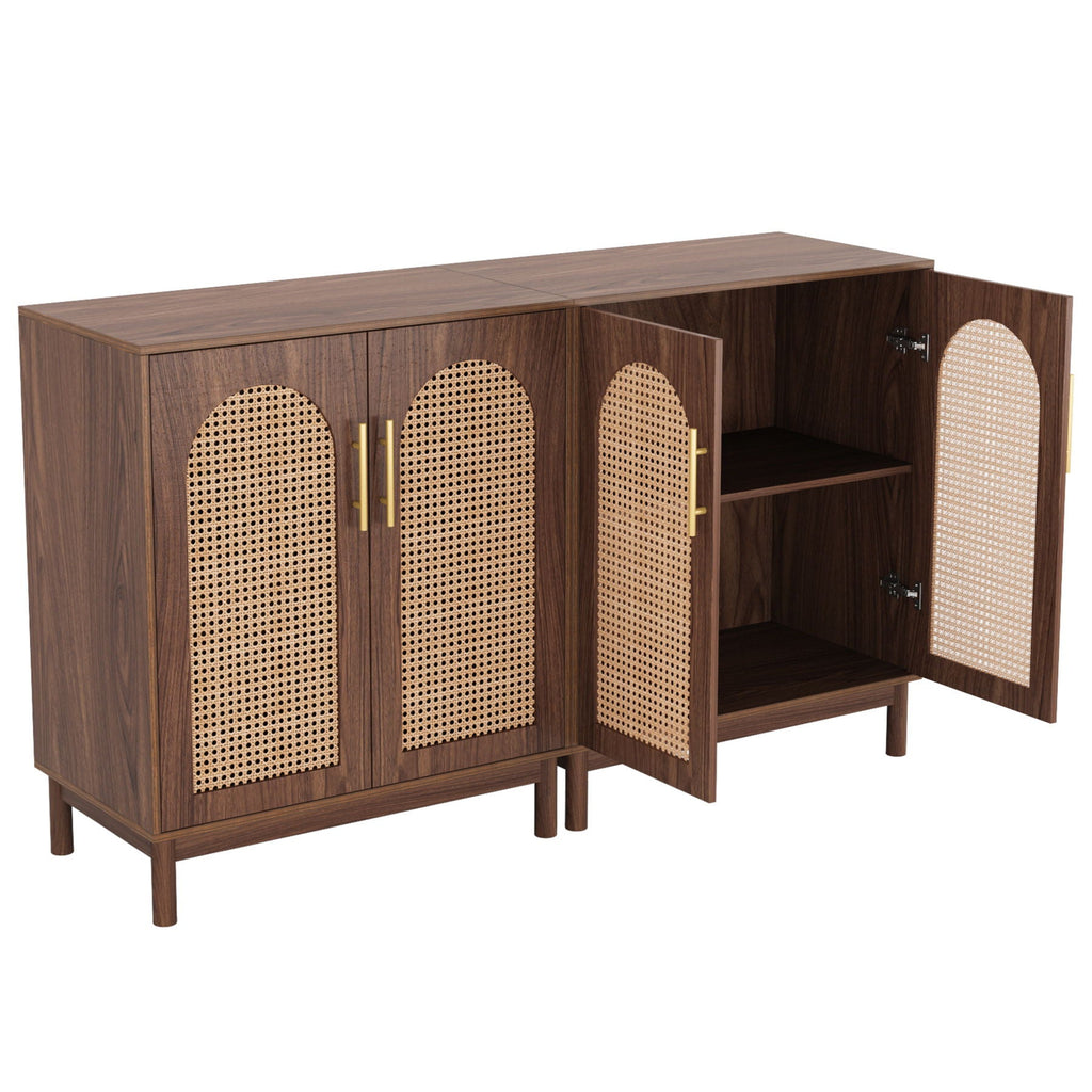Rattan-Door Sideboard Buffet Cabinets – Set of 2