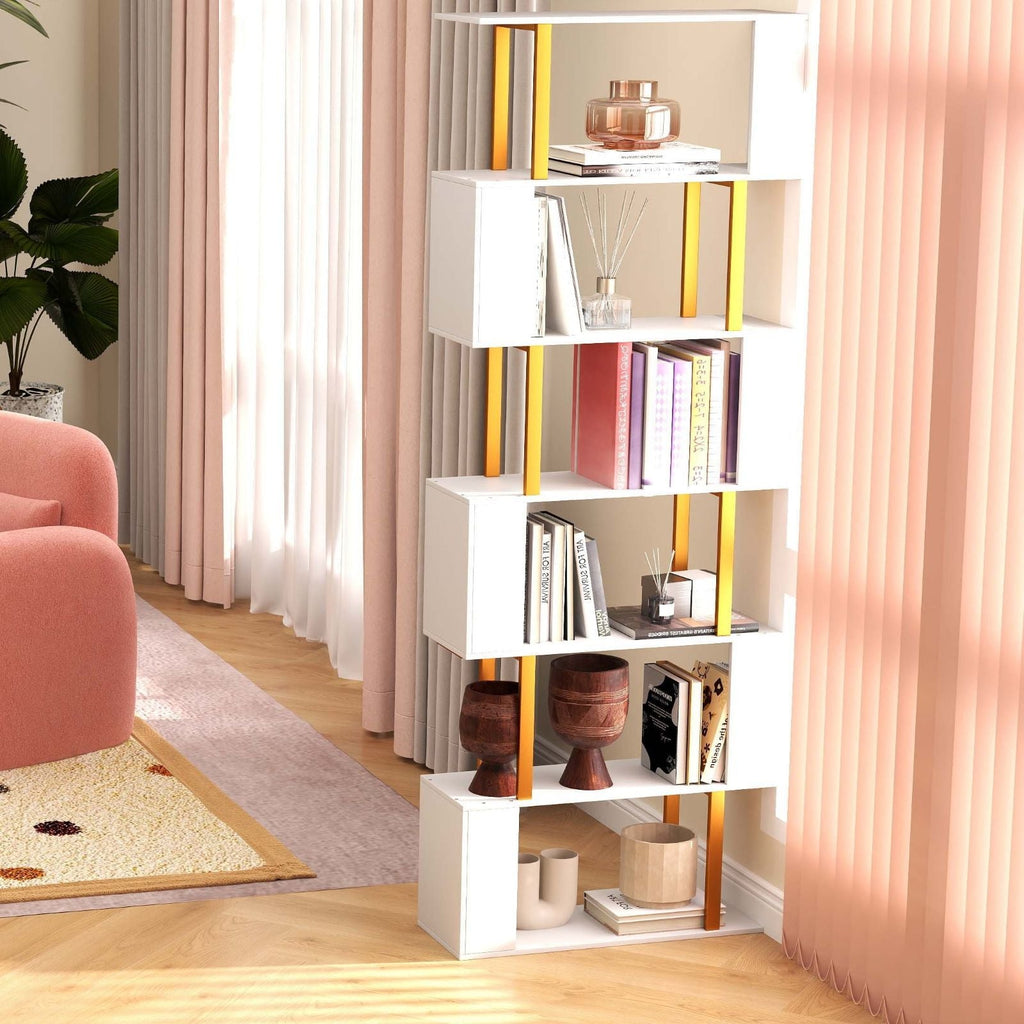 Modern Living Room Furniture Set (Bookcase + Coffee Table + End Table + Accent Chair)