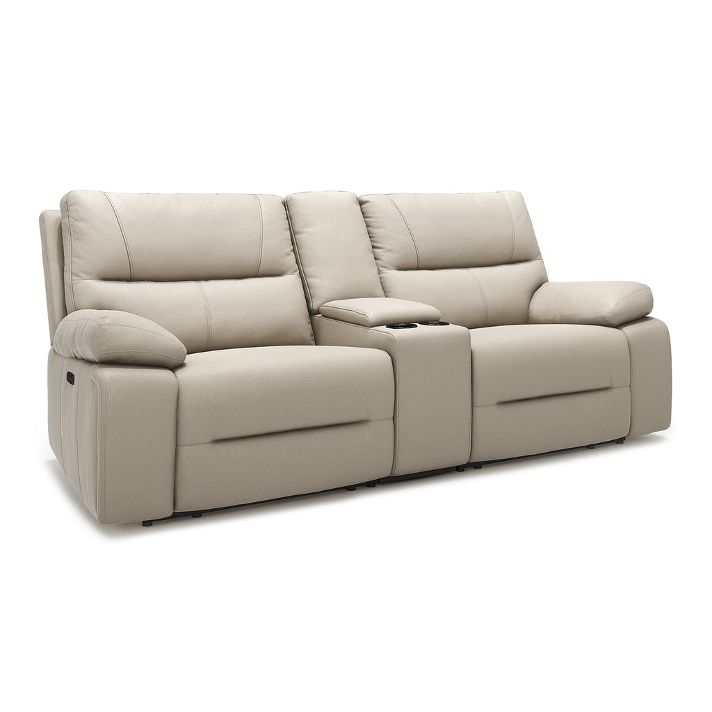 2-Seat Power Reclining Loveseat with Console & Cup Holders – Cream Taupe