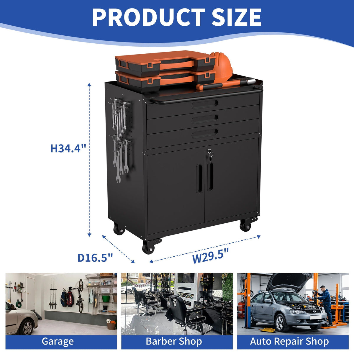 Heavy-Duty Rolling Tool Cabinet with Lockable Doors