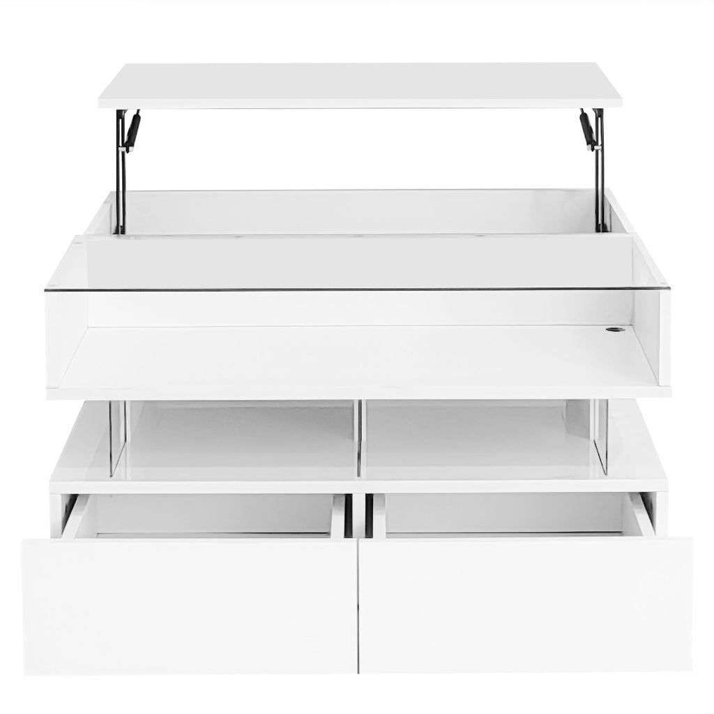 Lift-Top Coffee Table with LED Lighting & Hidden Storage – White