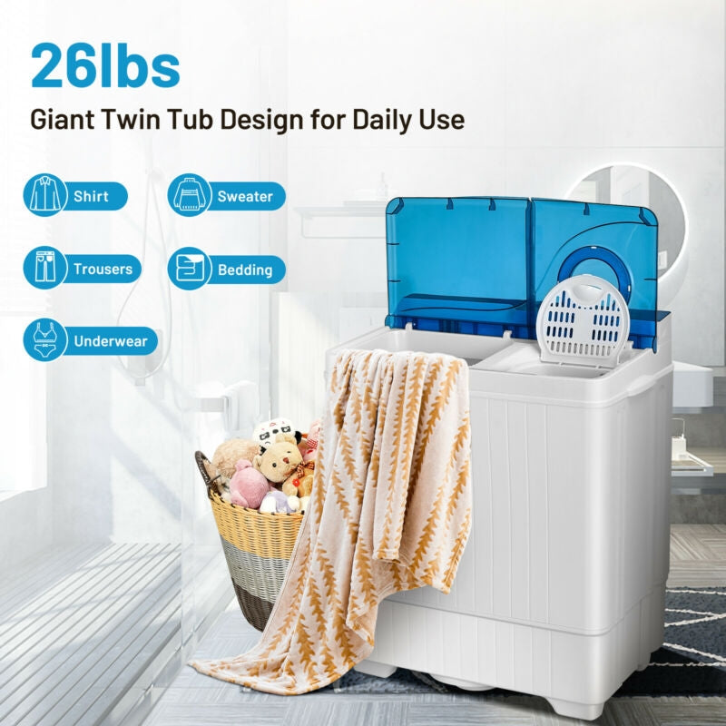 26 lb Portable Twin-Tub Washing Machine with Drain Pump