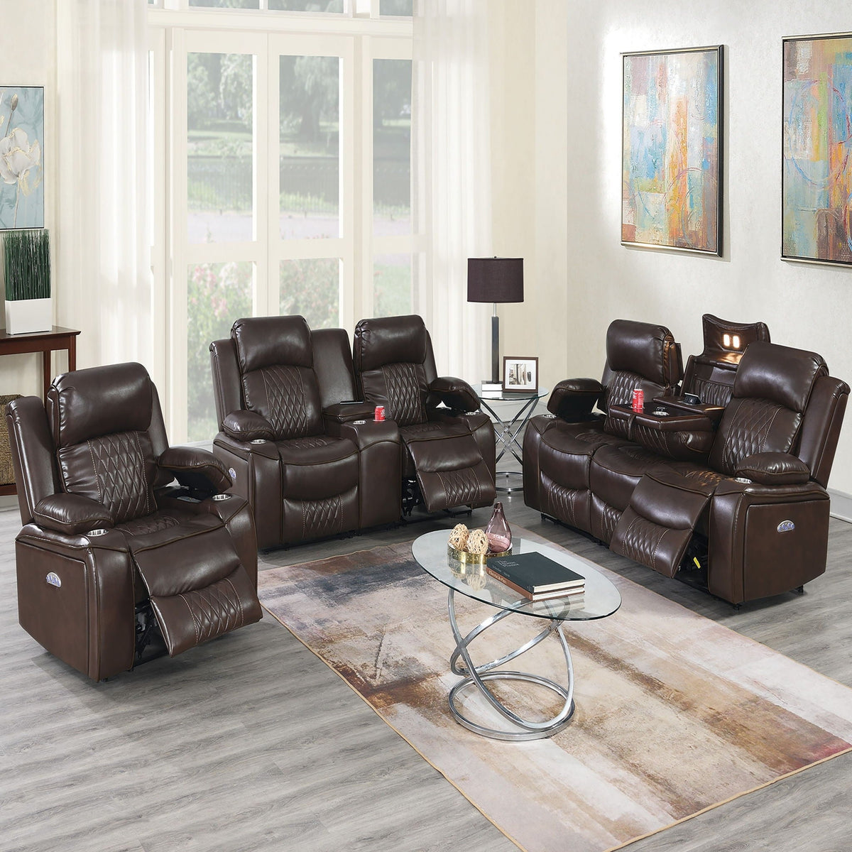 Power Reclining Living Room Set with Adjustable Headrests & USB – Brown or Gray