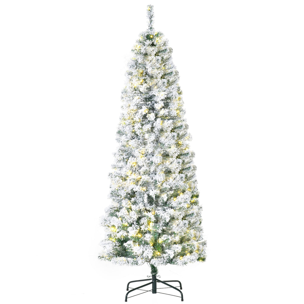 6ft Pre-Lit Snow-Flocked Slim Douglas Fir Christmas Tree with LED Lights