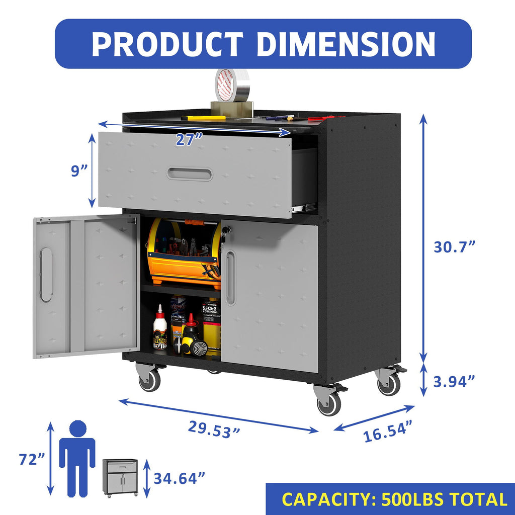 Mobile Metal Tool Cabinet with Locking Doors