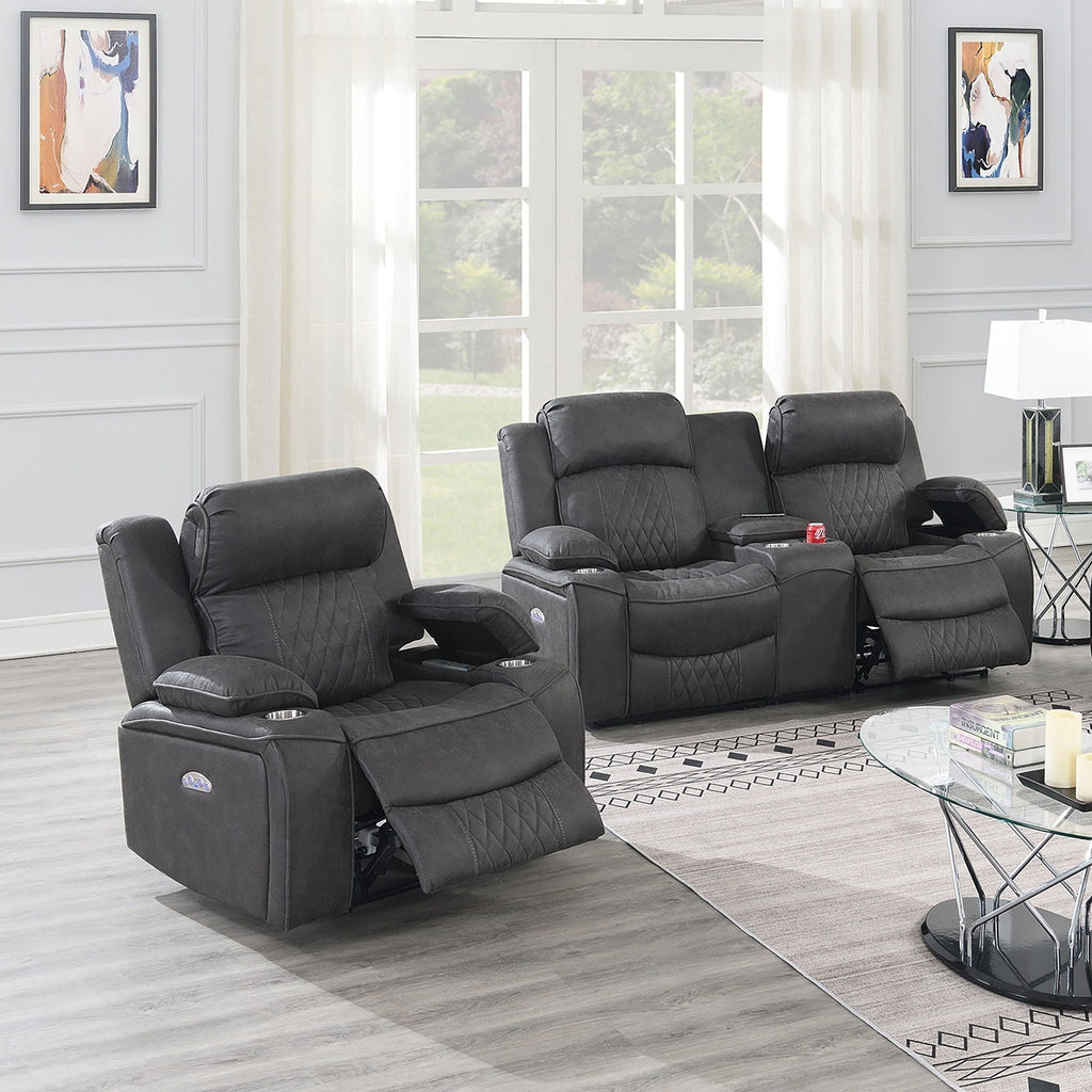 Power Reclining Living Room Set with Adjustable Headrests & USB – Brown or Gray