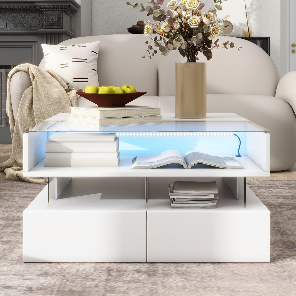 Lift-Top Coffee Table with LED Lighting & Hidden Storage – White