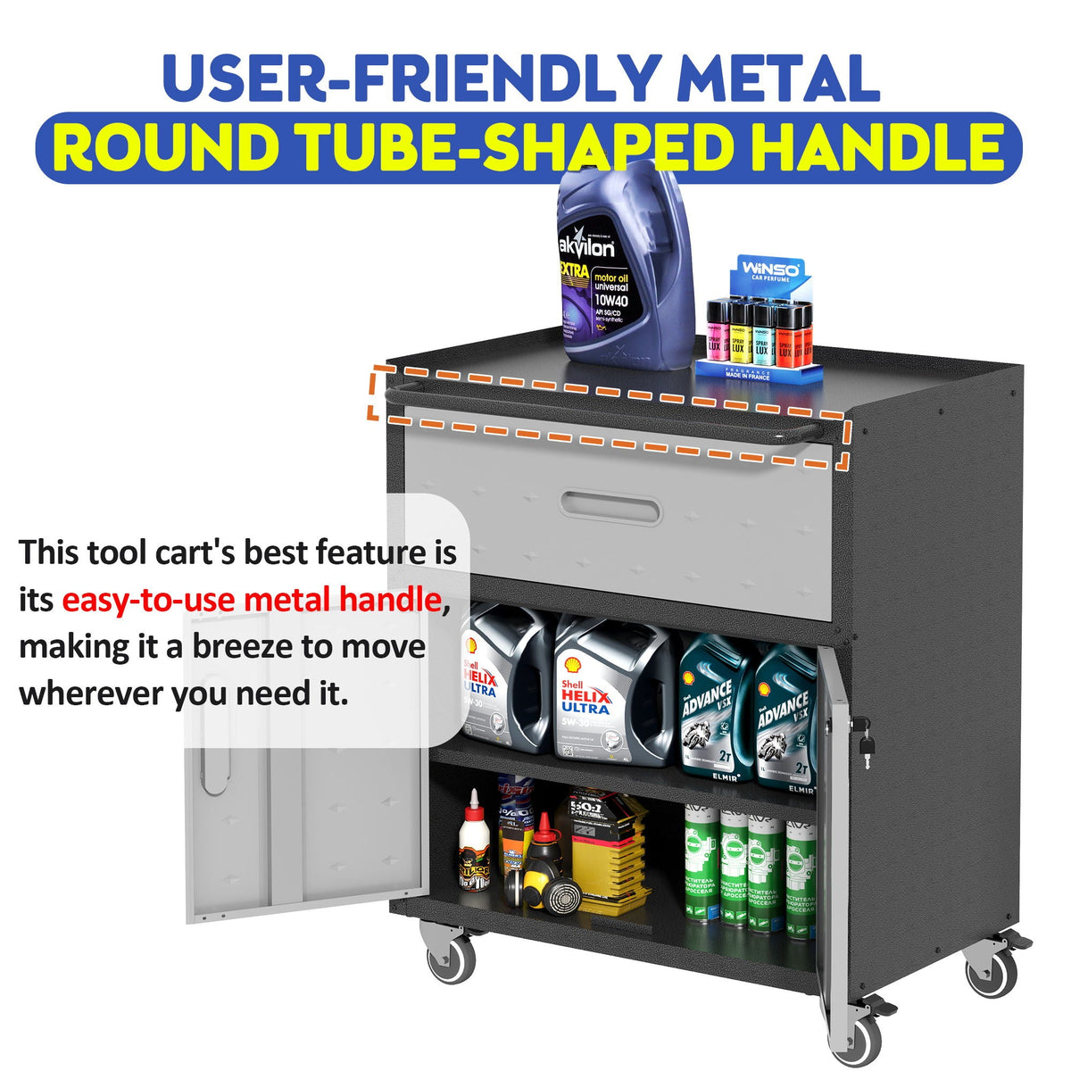 Mobile Metal Tool Cabinet with Locking Doors