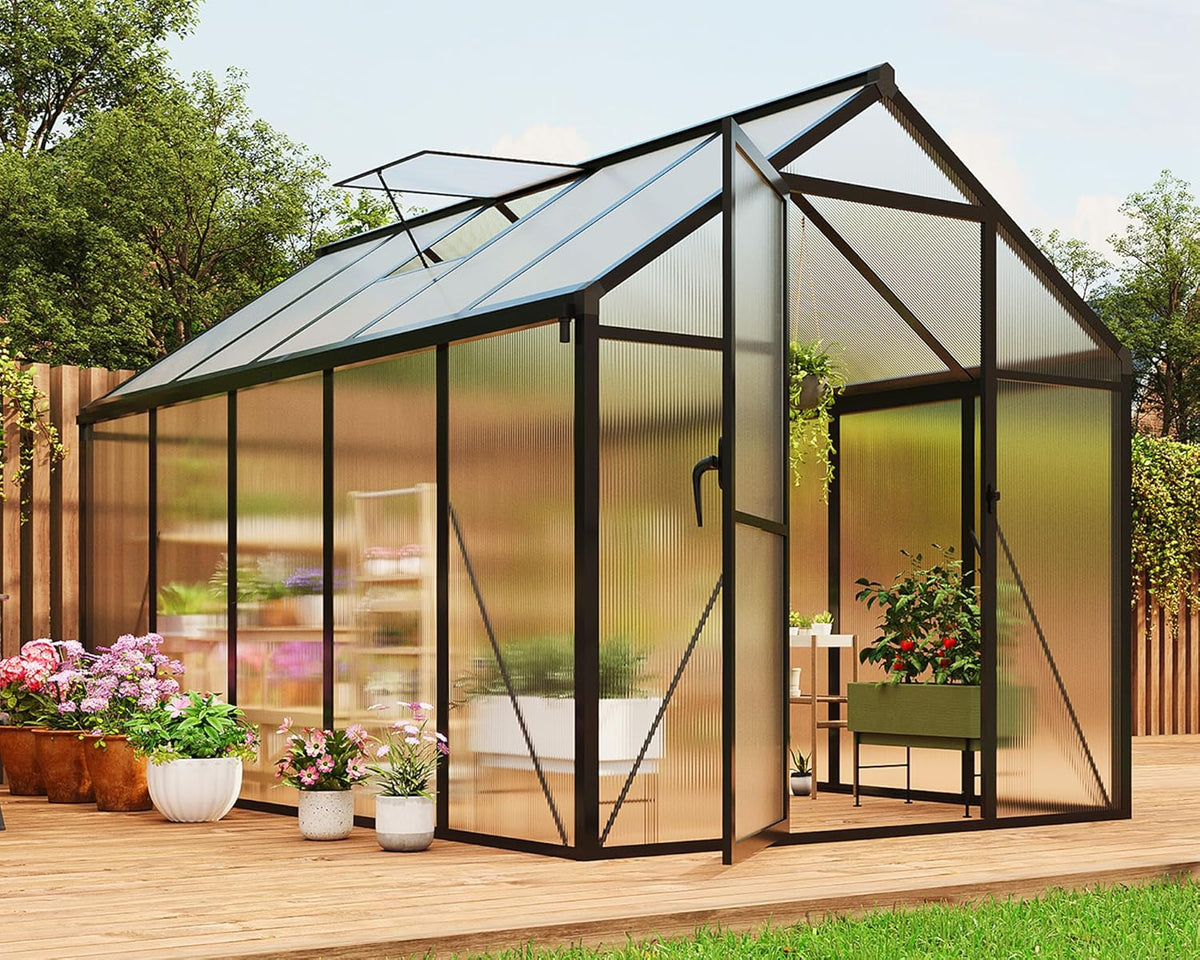 Black Walk-In Polycarbonate Greenhouse with Roof Vents