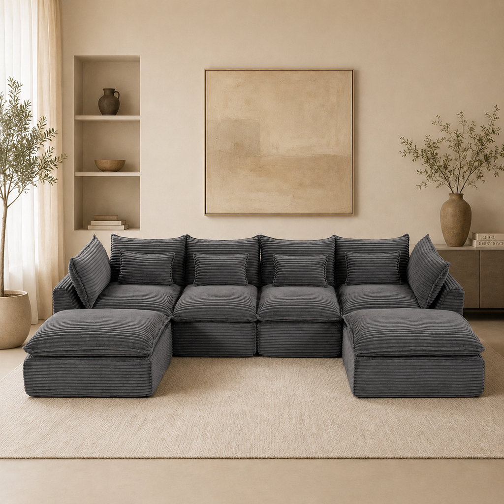 129.8-Inch Oversized Modular Cloud Sectional – Antique Gray
