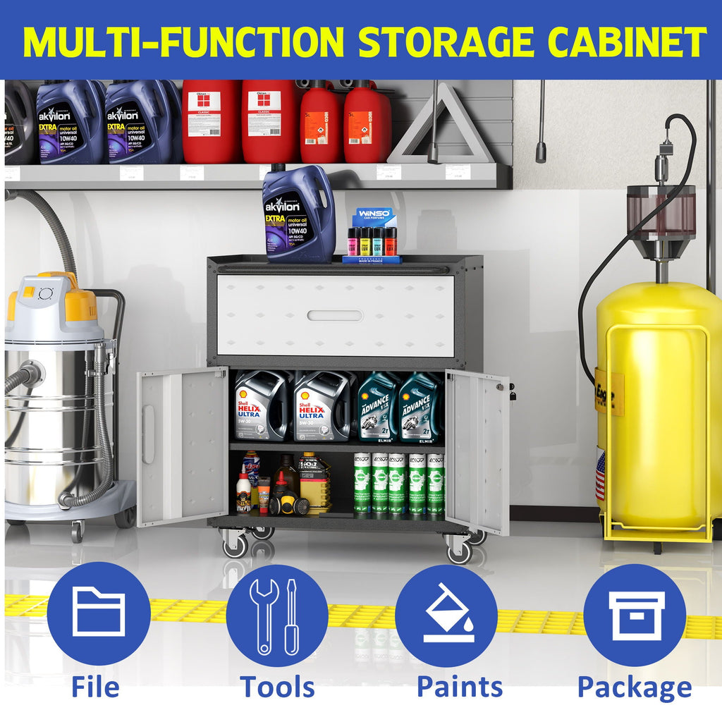 Mobile Metal Tool Cabinet with Locking Doors