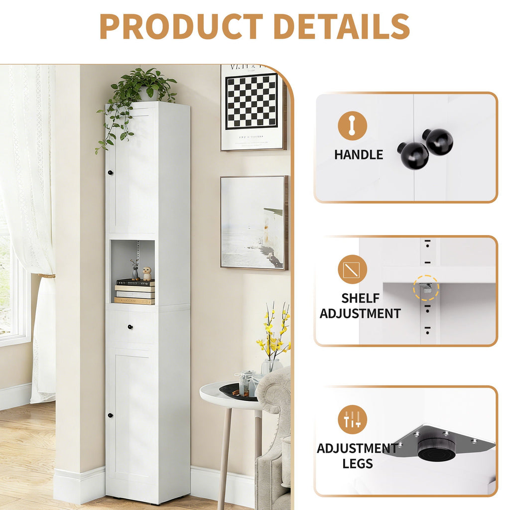 Tall Narrow 5-Tier Bathroom Storage Cabinet – White