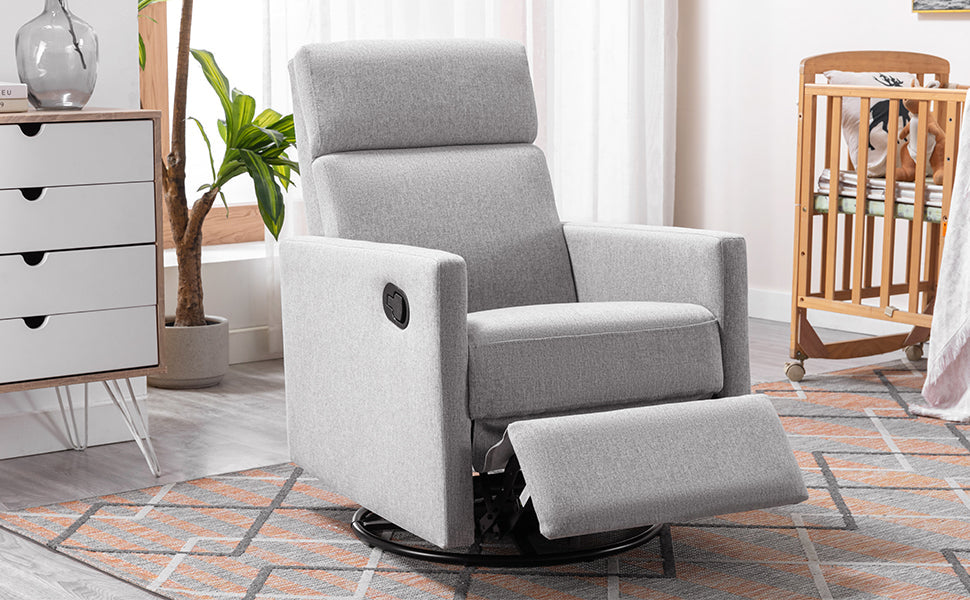 Modern Upholstered Swivel Glider Rocker Recliner – Gray