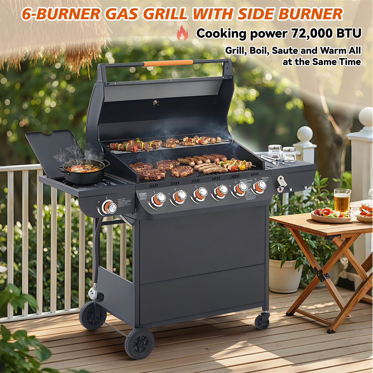 6-Burner Propane Gas Grill with Side Burner