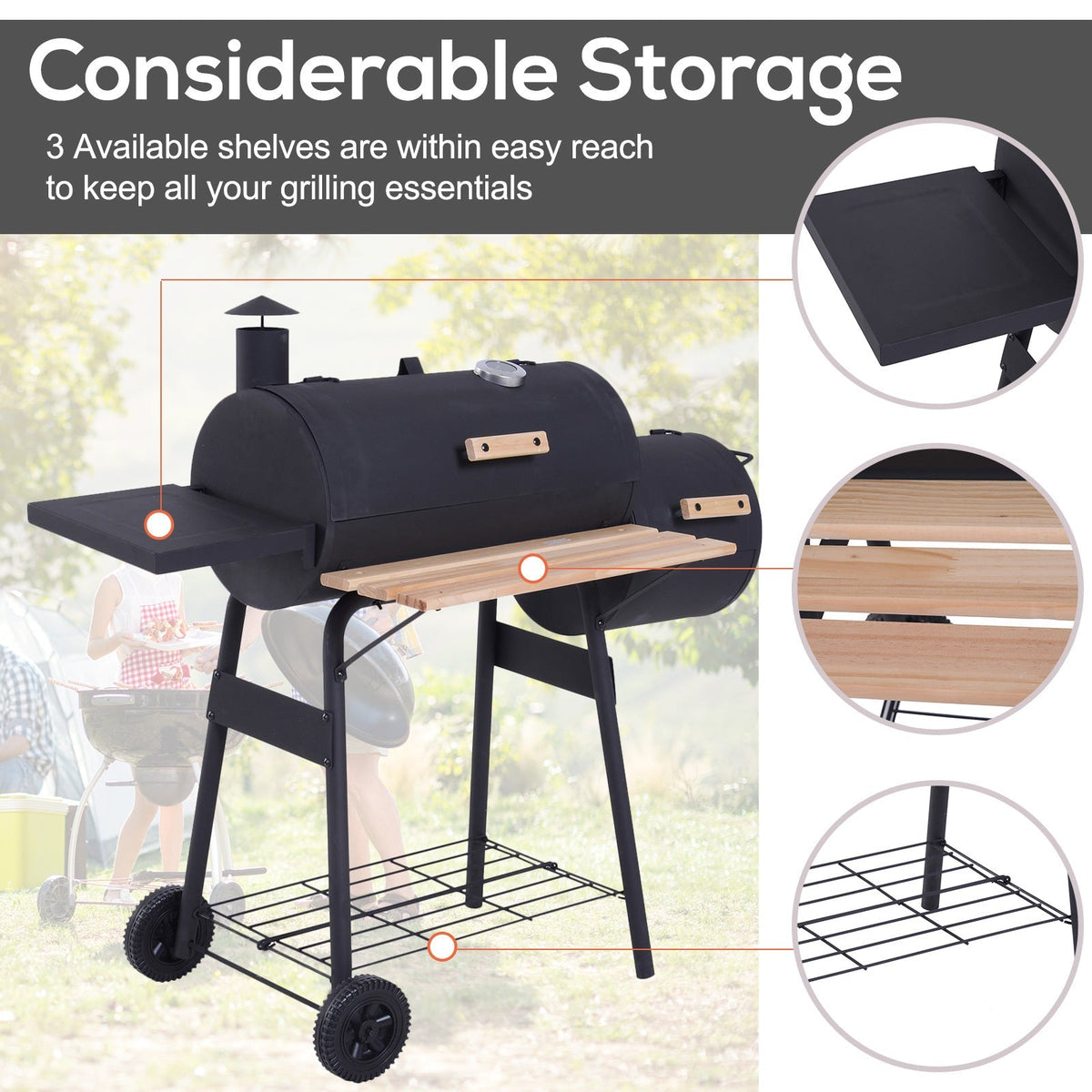 48-Inch Charcoal Grill & Offset Smoker Combo