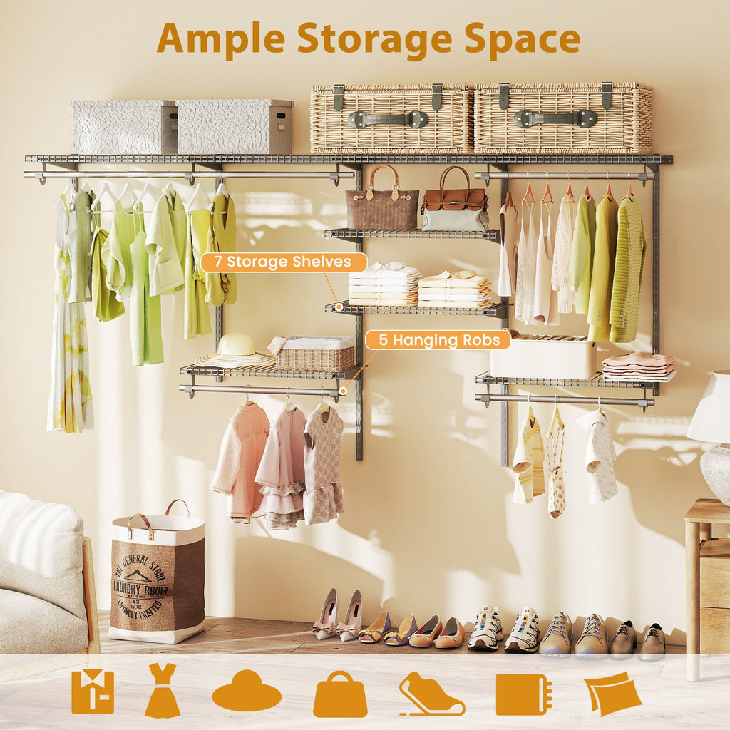 4–8 ft Adjustable Closet Organizer & Hanging System