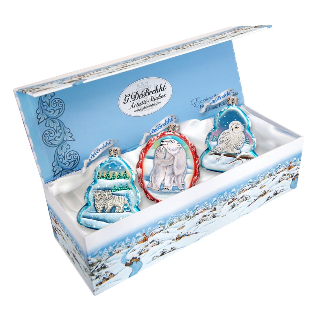 White Winter Mercury Glass Ornaments Set of 3 by G. DeBrekht - Wildlife Holiday Decor - 770111S3