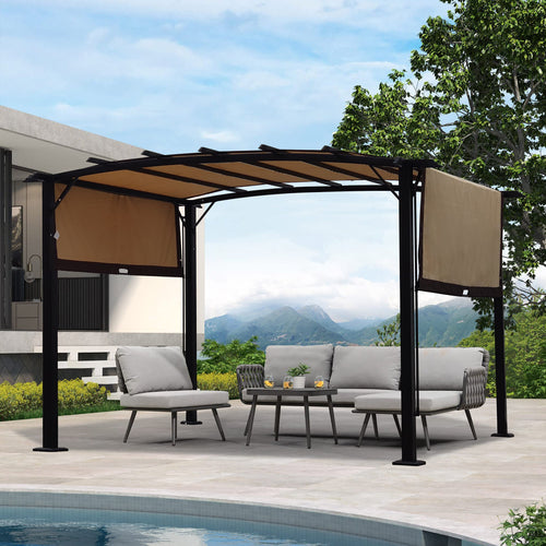 12' x 9' Steel Pergola Gazebo with Retractable Canopy